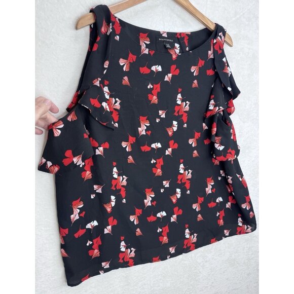 Banana Republic Women's Black Floral Ruffle Sleeve Top XXL - Picture 4 of 8